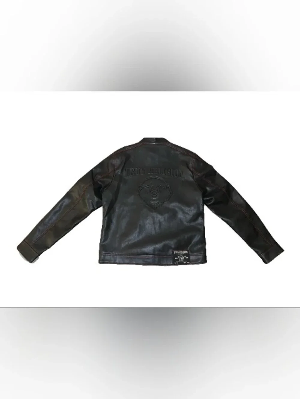 New True Religion Mens XL PU Moto Jacket Black Red Contrast Stitch